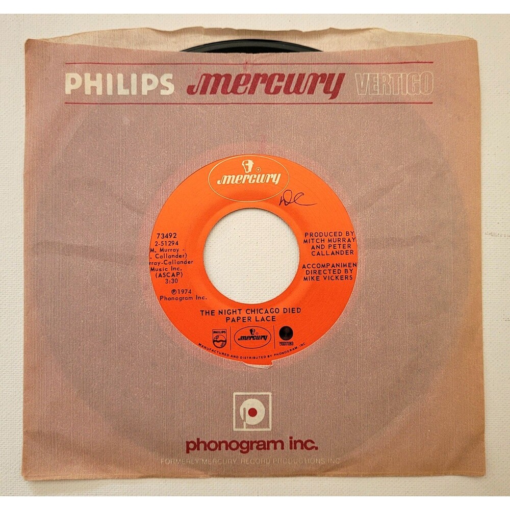 Paper Lace ‎45 RPM The Night Chicago Died / Can You Get It When You Want It VG+